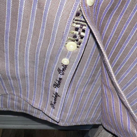 Robert Graham Long Sleeve Button Down Striped Shirt purple floral cuffs Sz MD - Picture 5 of 8